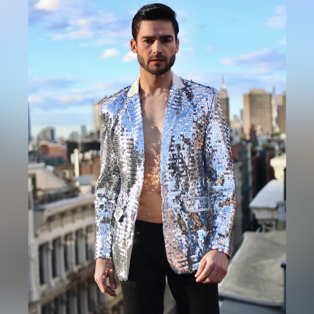 Men’s Silver Mirror Festival Party Jacket Blazer